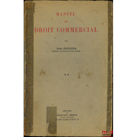 MANUEL DE DROIT COMMERCIAL