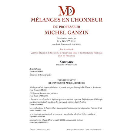 MÉLANGES EN L?HONNEUR DU PROFESSEUR MICHEL GANZINContributions réunies par Éric GASPARINI & François QUASTANA (avec l?aide ...