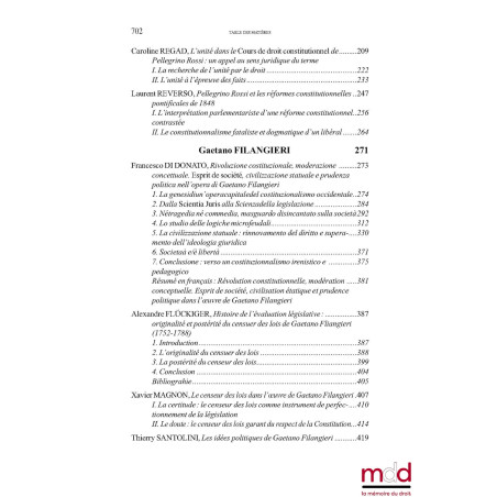 Giuseppe COMPAGNONI, Gaetano FILANGIERI, Pellegrino ROSSI Trois précurseurs italiens du droit constitutionnelContributions...