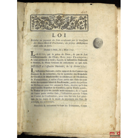 RECUEIL DE LOIS, PROCLAMATIONS DU ROI ET DE LA LETTRE PASTORALE DE MONSIEUR L?ÉVÊQUE DU DÉPARTEMENT DU NORD D 2 MARS AU 27 AV...