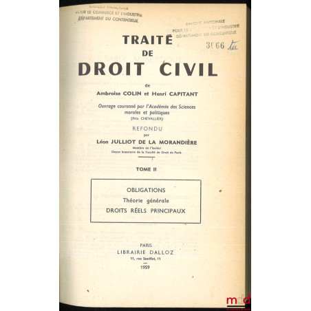 TRAITÉ DE DROIT CIVIL de A. C. et H. C. refondu par L. Julliot de la Morandière