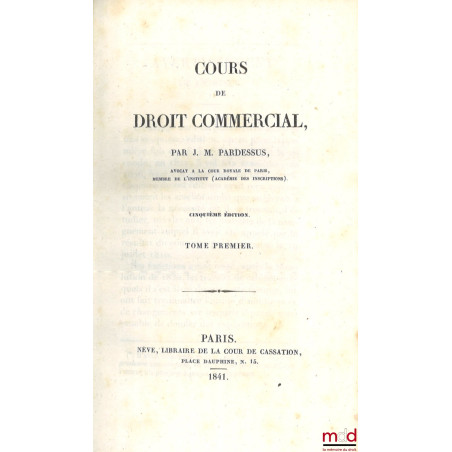 COURS DE DROIT COMMERCIAL, 5e éd.