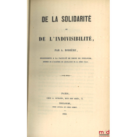 DE LA SOLIDARITÉ ET DE L’INDIVISIBILITÉ