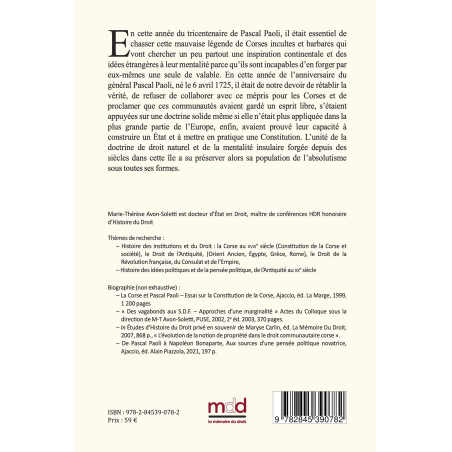 LA CORSE ET PASCAL PAOLI, Essai sur la Constitution de la Corse, Nouvelle édition revue et augmentée