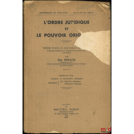 L’ORDRE JURIDIQUE ET LE POUVOIR ORIGINAIRE