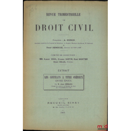 LES CONTRATS À TITRE ONÉREUX ENTRE ÉPOUX, Revue trimestrielle de droit civil, Extrait