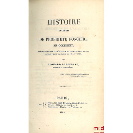 HISTOIRE DU DROIT DE PROPRIÉTÉ FONCIÈRE EN OCCIDENT