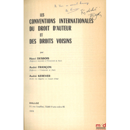 LES CONVENTIONS INTERNATIONALES DU DROIT D’AUTEUR ET DES DROITS VOISINS