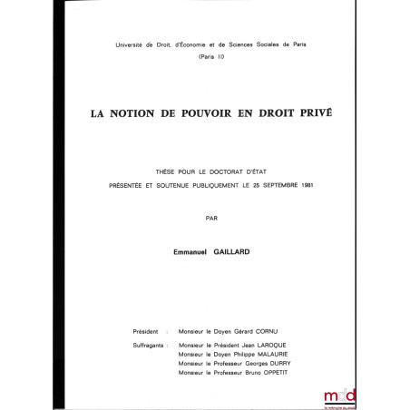 LA NOTION DE POUVOIR EN DROIT PRIVÉ