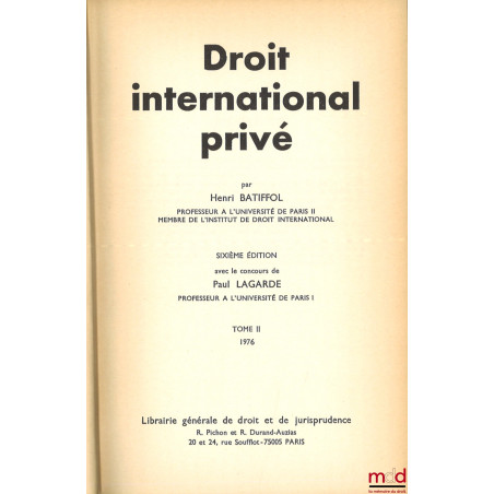 DROIT INTERNATIONAL PRIVÉ, 6e éd., t. II [seul]
