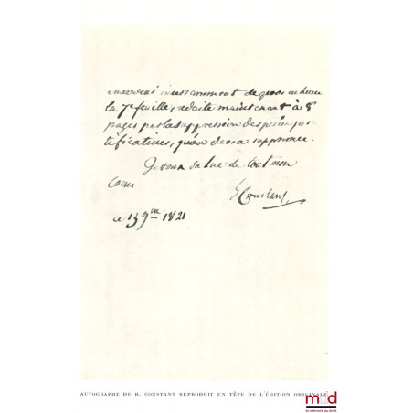 MÉMOIRES SUR LES CENT-JOURS, Préface, notes et commentaires de O. Pozzo Di Borgo [réimpression]