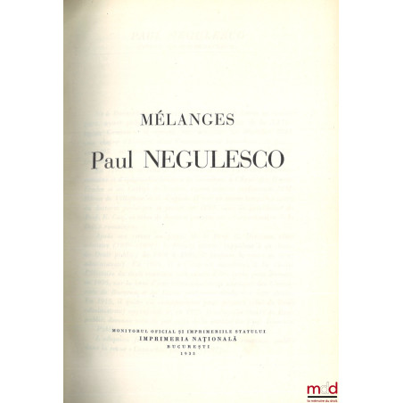 MÉLANGES PAUL NEGULESCO