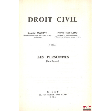 DROIT CIVIL, Les personnes, 3e éd.
