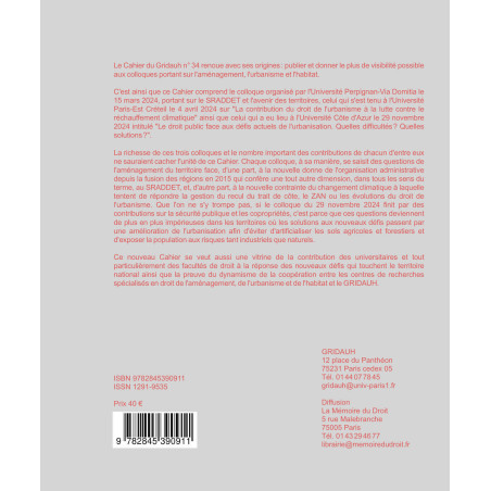 Les Cahiers du GRIDAUH, Numéro 34/2025 :AMÉNAGEMENT, URBANISME, SÉCURITÉ ET CHANGEMENT CLIMATIQUE.Ouvrage coordonné par Nor...