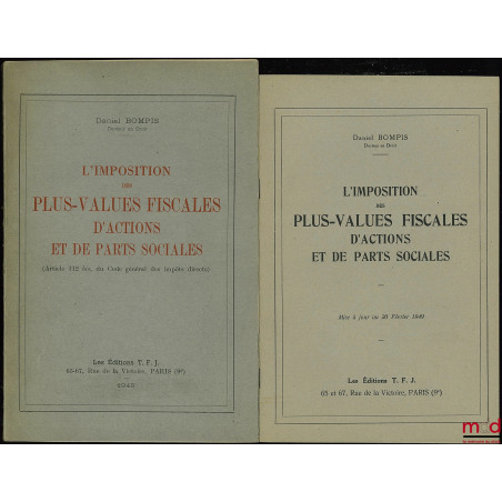 L?IMPOSITION DES PLUS-VALUES FISCALES D?ACTIONS ET DE PARTS SOCIALES (Article 112 bis, du Code général des impôts directs) av...