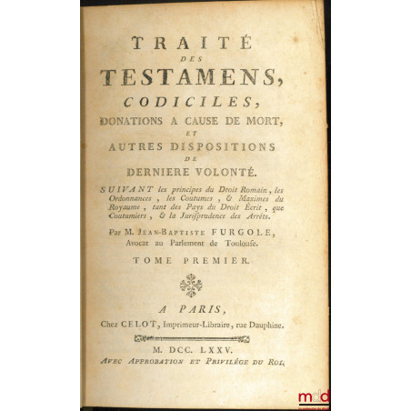 ŒUVRES COMPLÈTES DE M. FURGOLE, nouvelle édition revue, corrigée et augmentée