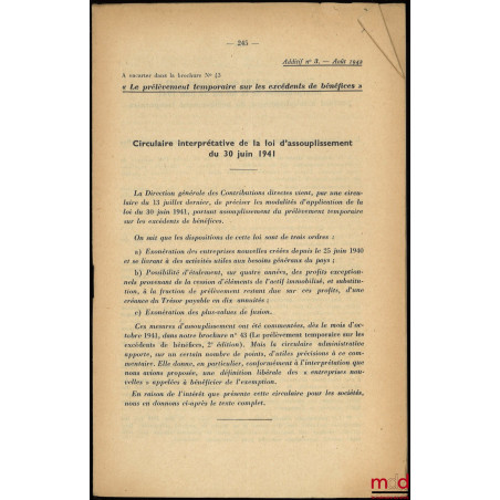 LE PRÉLÈVEMENT TEMPORAIRE SUR LES EXCÉDENTS DE BÉNÉFICES, A.N.S.A. (Association Nationale des Sociétés par Actions), n° 43/19...