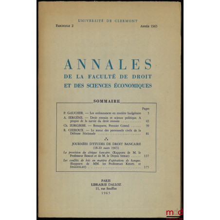 Annales de la Faculté de droit et des sciences économiques, Université de Clermont, fasc. 2, année 1965