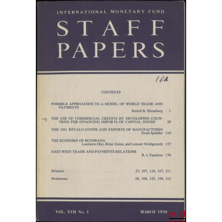 THE USE OF COMMERCIAL CREDITS BY DEVELOPING COUNTRIES FOR FINANCING IMPORTS OF CAPITAL GOODS, International monetary fund sta...