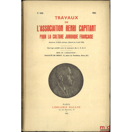 JOURNÉES DE DROIT DE PAVIE ET DE MILAN, t. VIII (1953)
