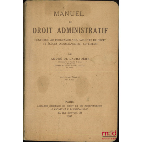 MANUEL DE DROIT ADMINISTRATIF, 2e éd. mise à jour