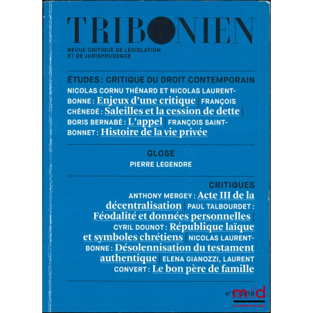 TRIBONIEN, Revue critique de législation et de jurisprudence, n° 2, 2018