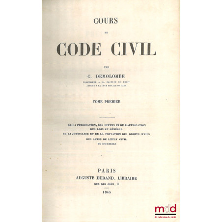 COURS DE CODE NAPOLÉON, 1re éd.