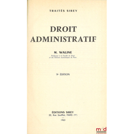 MANUEL ÉLÉMENTAIRE DE DROIT ADMINISTRATIF, 9e éd.
