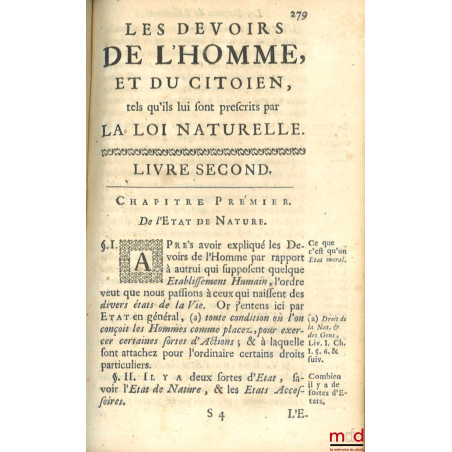 LES DEVOIRS DE L?HOMME ET DU CITOYEN, TELS QU?ILS LUI SONT PRESCRITS PAR LA LOI NATURELLE, Traduits du latin de feu Mr. Le Ba...