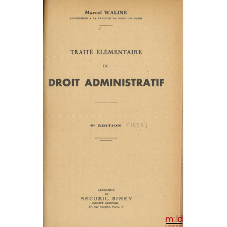 MANUEL ÉLÉMENTAIRE DE DROIT ADMINISTRATIF, 5e éd.
