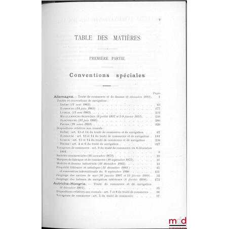 TRAITÉS DE COMMERCE & DE NAVIGATION, CONVENTIONS RELATIVES AUX ATTRIBUTIONS CONSULAIRES AINSI QU?À LA PROPRIÉTÉ LITTÉRAIRE, A...