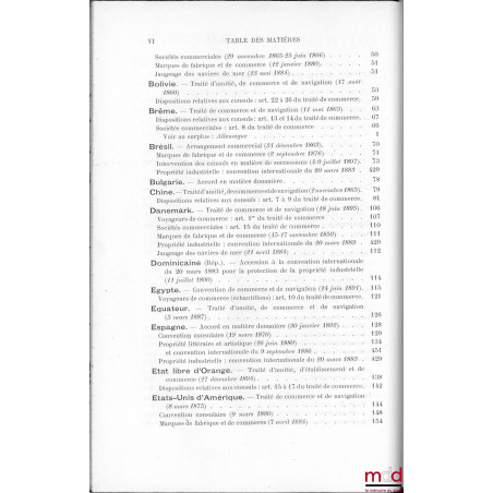 TRAITÉS DE COMMERCE & DE NAVIGATION, CONVENTIONS RELATIVES AUX ATTRIBUTIONS CONSULAIRES AINSI QU?À LA PROPRIÉTÉ LITTÉRAIRE, A...