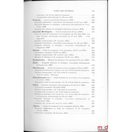 TRAITÉS DE COMMERCE & DE NAVIGATION, CONVENTIONS RELATIVES AUX ATTRIBUTIONS CONSULAIRES AINSI QU?À LA PROPRIÉTÉ LITTÉRAIRE, A...