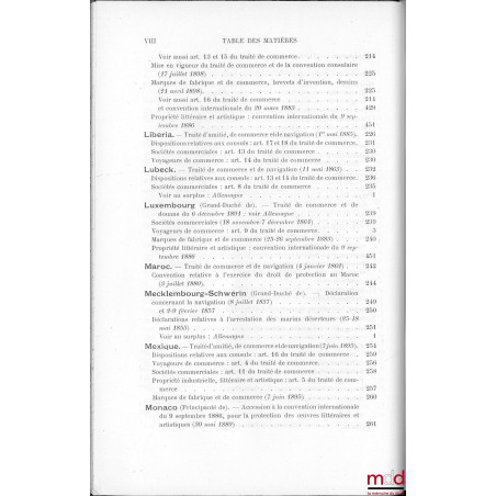 TRAITÉS DE COMMERCE & DE NAVIGATION, CONVENTIONS RELATIVES AUX ATTRIBUTIONS CONSULAIRES AINSI QU?À LA PROPRIÉTÉ LITTÉRAIRE, A...