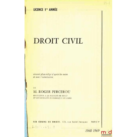 DROIT CIVIL, Licence 1re année, 1968-1969