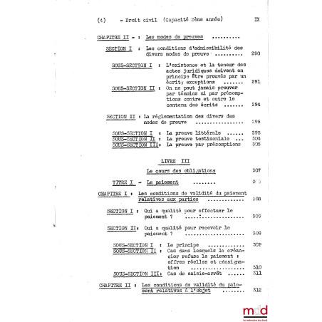 COURS DE DROIT CIVIL, Capacité 2e année, 1953-1954