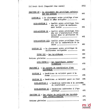 COURS DE DROIT CIVIL, Capacité 2e année, 1953-1954