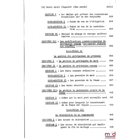 COURS DE DROIT CIVIL, Capacité 2e année, 1953-1954