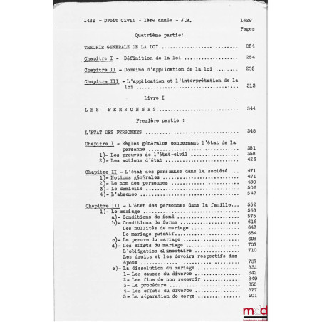 COURS DE DROIT CIVIL, Licence 1re année, 1946-1947