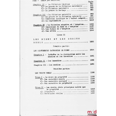 COURS DE DROIT CIVIL, Licence 1re année, 1946-1947