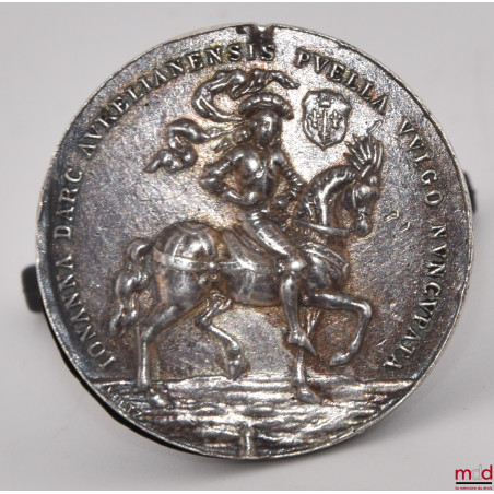 Iohanna Darc Aurelianensis Puella Vulgo Nuncupata, Rouen 30 mai 1431 :Avers : Portrait de Jeanne d’Arc à cheval avec son bla...