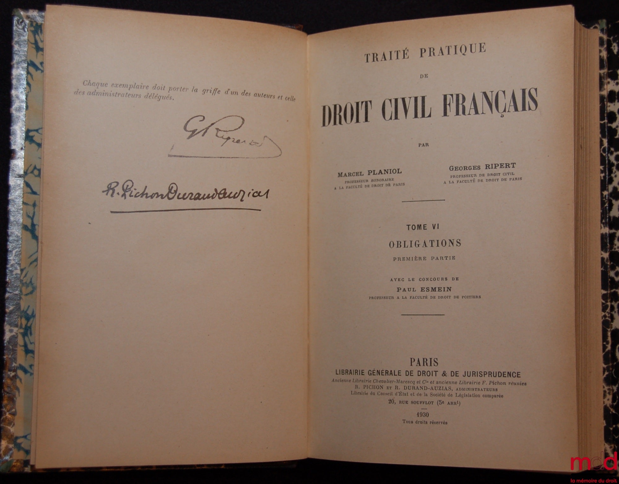 PLANIOL (Marcel) et RIPERT (Georges) – TRAITÉ PRATIQUE DE DROIT CIVIL FRANÇAIS, 1re éd. : t. 8 [seul] : Les Régimes matrimoniaux (1re partie) avec le concours de M. NAST
