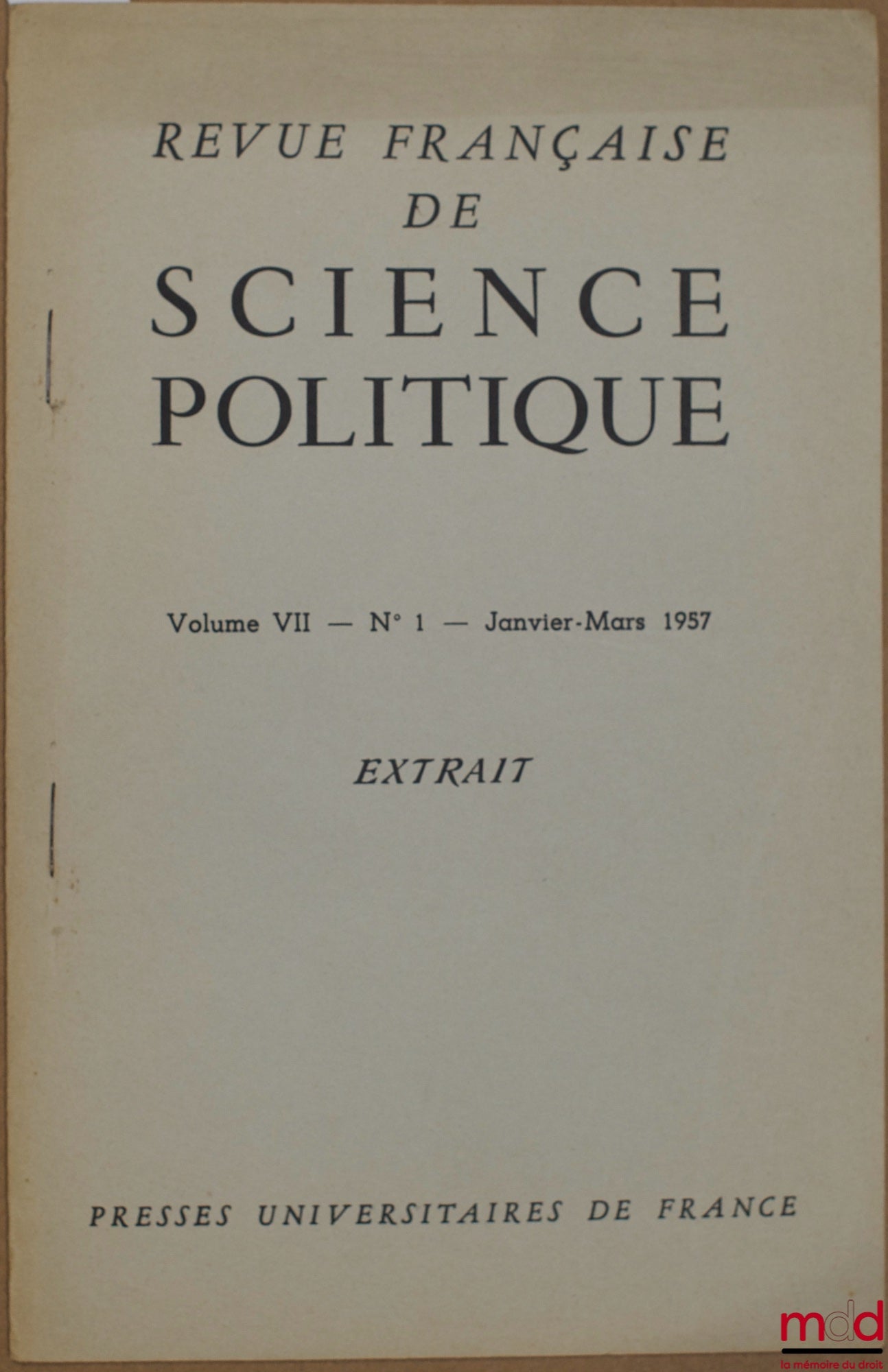 LEBLANC (François) – LE RÉGIME DES PARTIS AU JAPON, extrait de la Revue française de science politique vol. VII, n° 1, janvier-mars 1957
