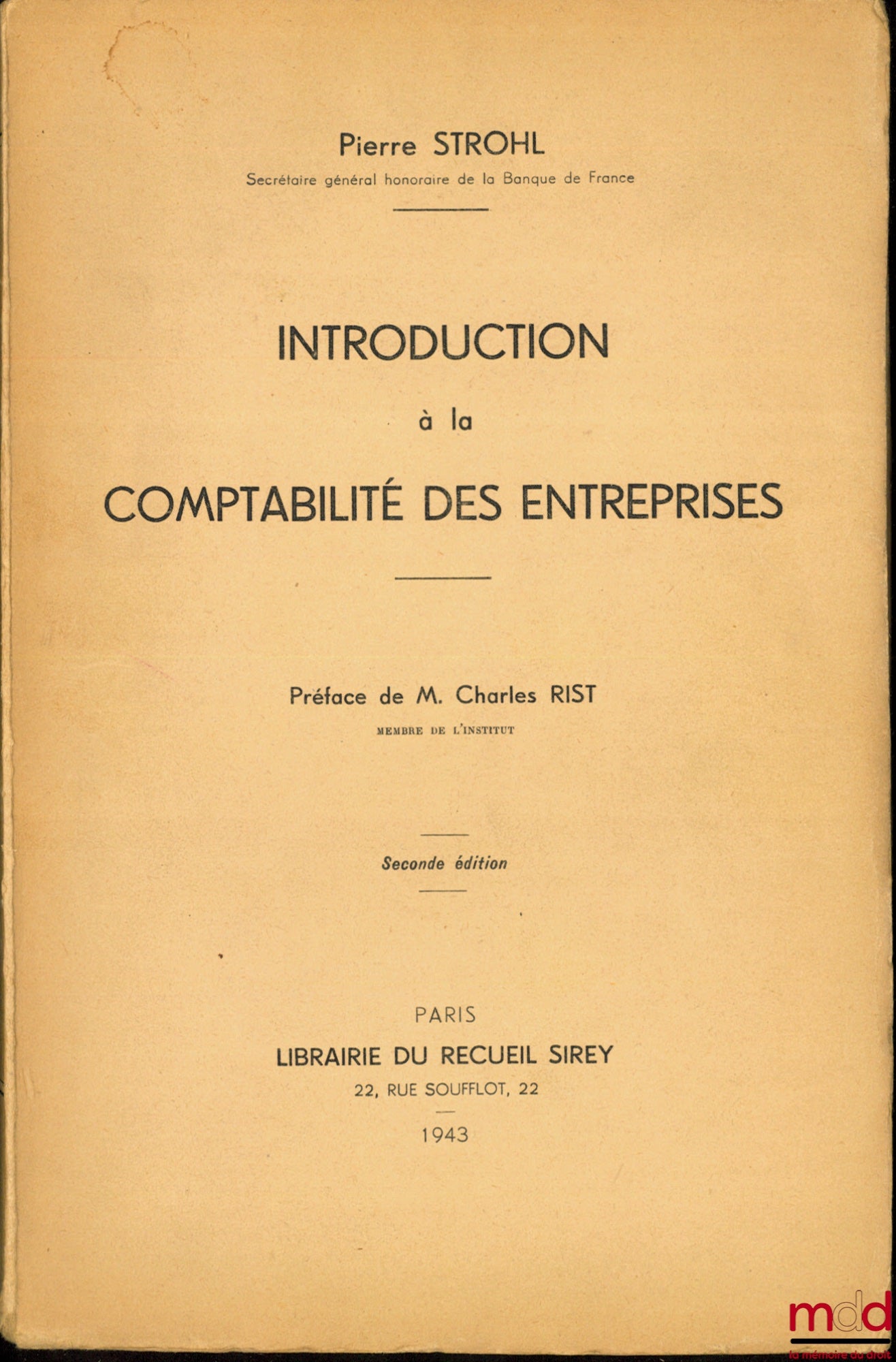 STROHL (Pierre) – INTRODUCTION À LA COMPTABILITÉ DES ENTREPRISES, 2ème éd.