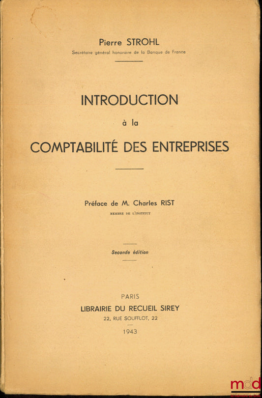 STROHL (Pierre) – INTRODUCTION À LA COMPTABILITÉ DES ENTREPRISES, 2ème éd.