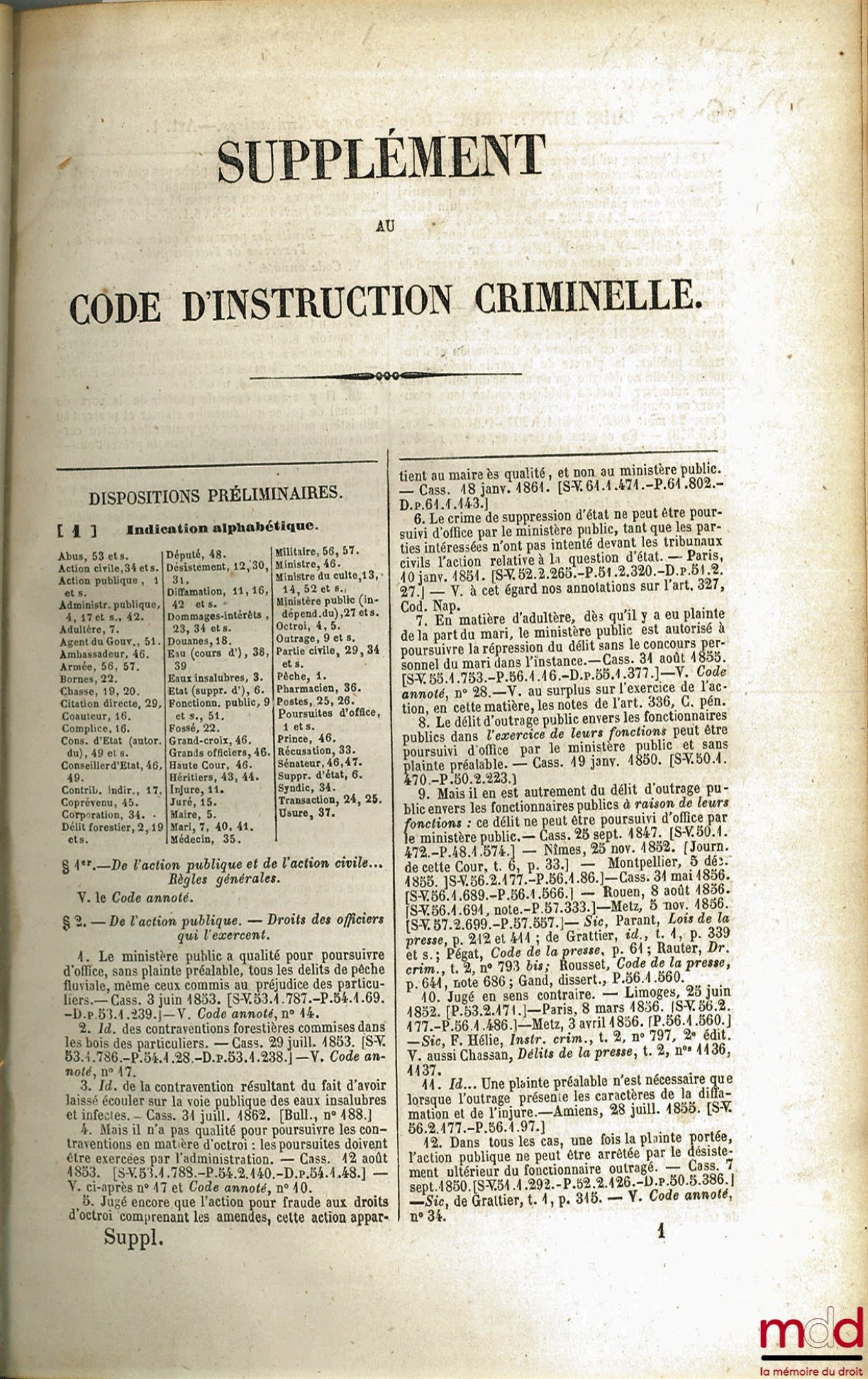 GILBERT (P.) – SUPPLÉMENT AU CODE D’INSTRUCTION CRIMINELLE (…) (Code annotés par SIREY)