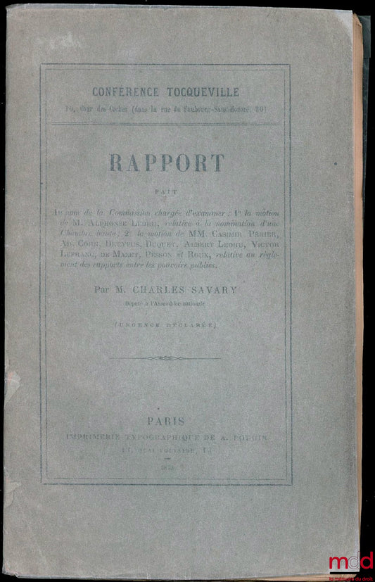SAVARY (Charles) – RAPPORT DE LA SESSION 1873 n° 15
