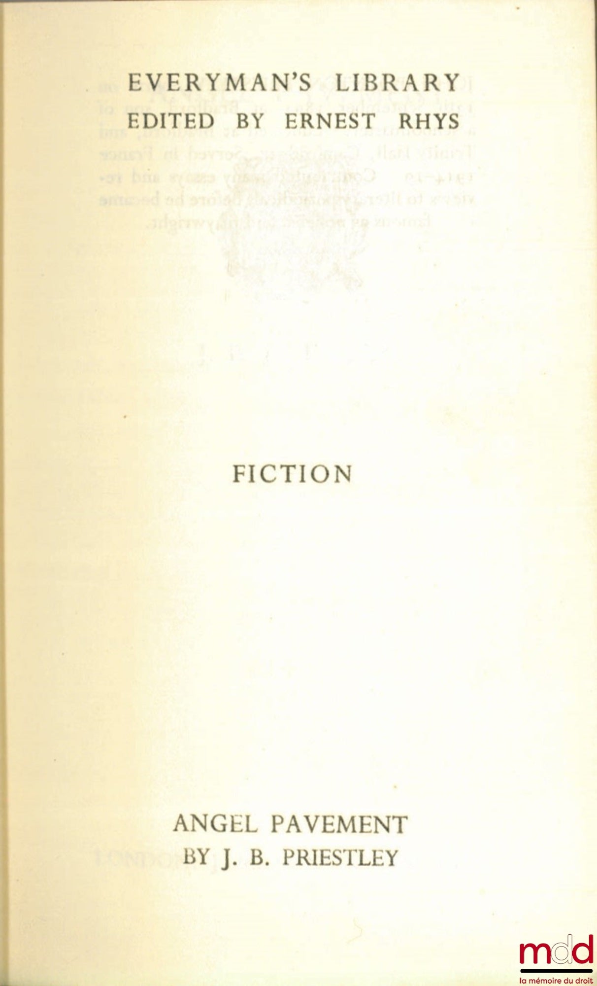 PRIESTLY (John Boyton) – ANGEL PAVEMENT, coll. everyman’s library edited by Ernest Rhys, série fiction n° 938