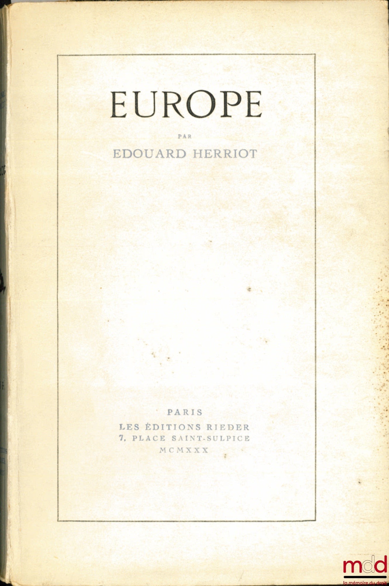HERRIOT (Édouard) – EUROPE
