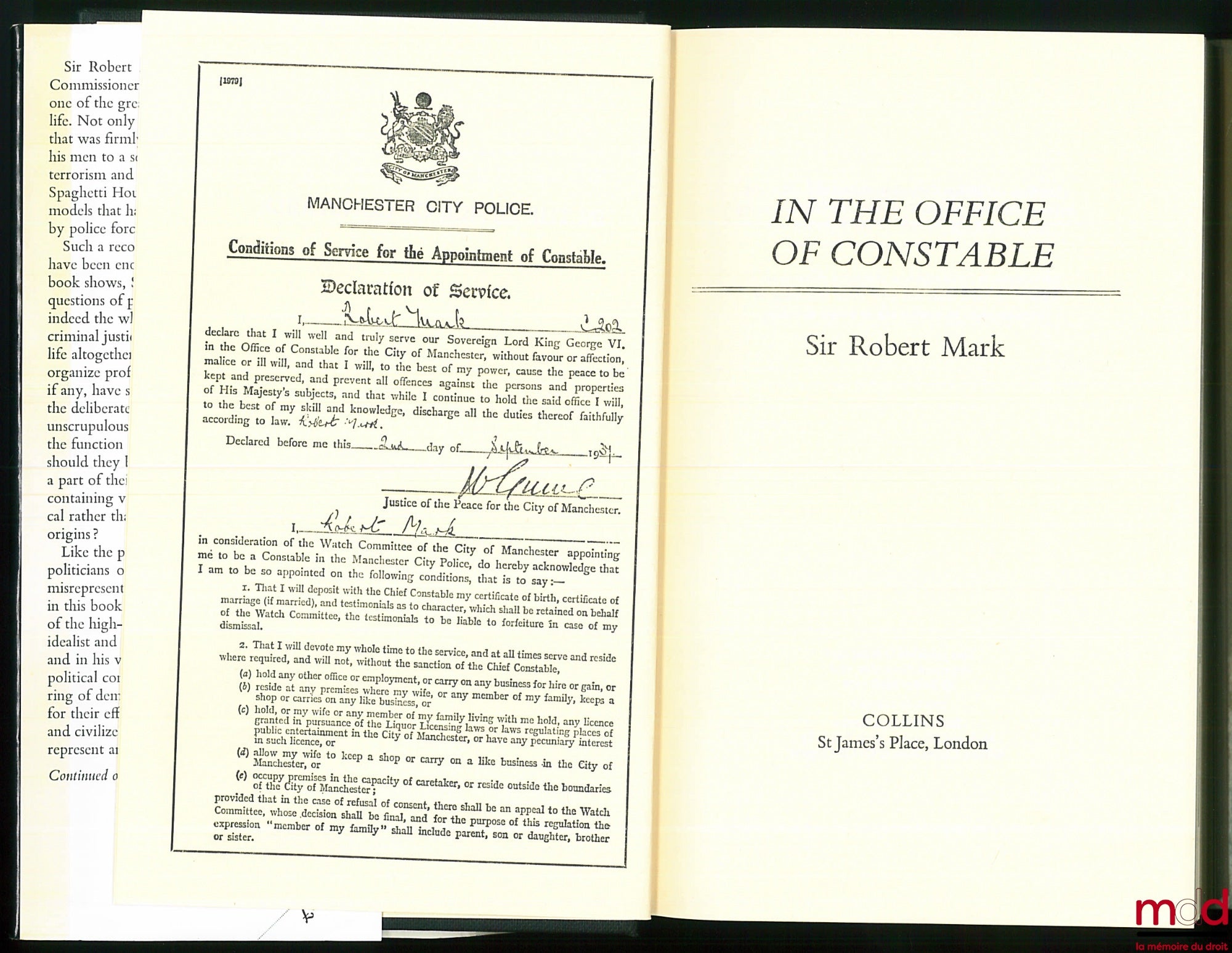 MARK (Sir Robert) – IN THE OFFICE OF CONSTABLE, an autobiography